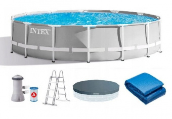 Каркасный бассейн Intex 26724( 457х107см) Prism Frame с фильтр-насосом, лестницей и тентом.